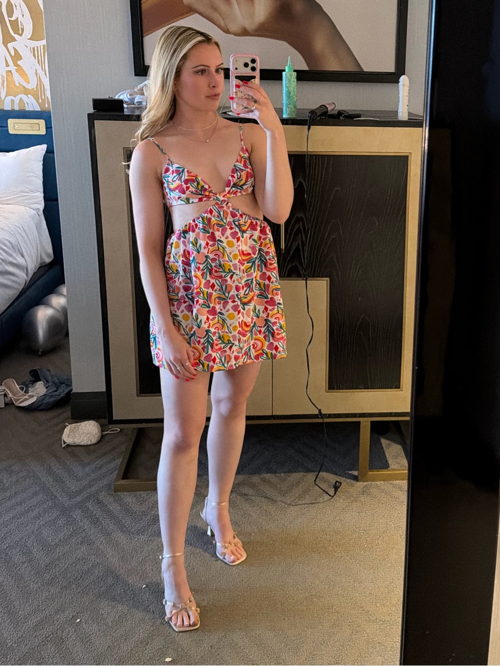 Floral Cutout Mini Dress - Pink Multi